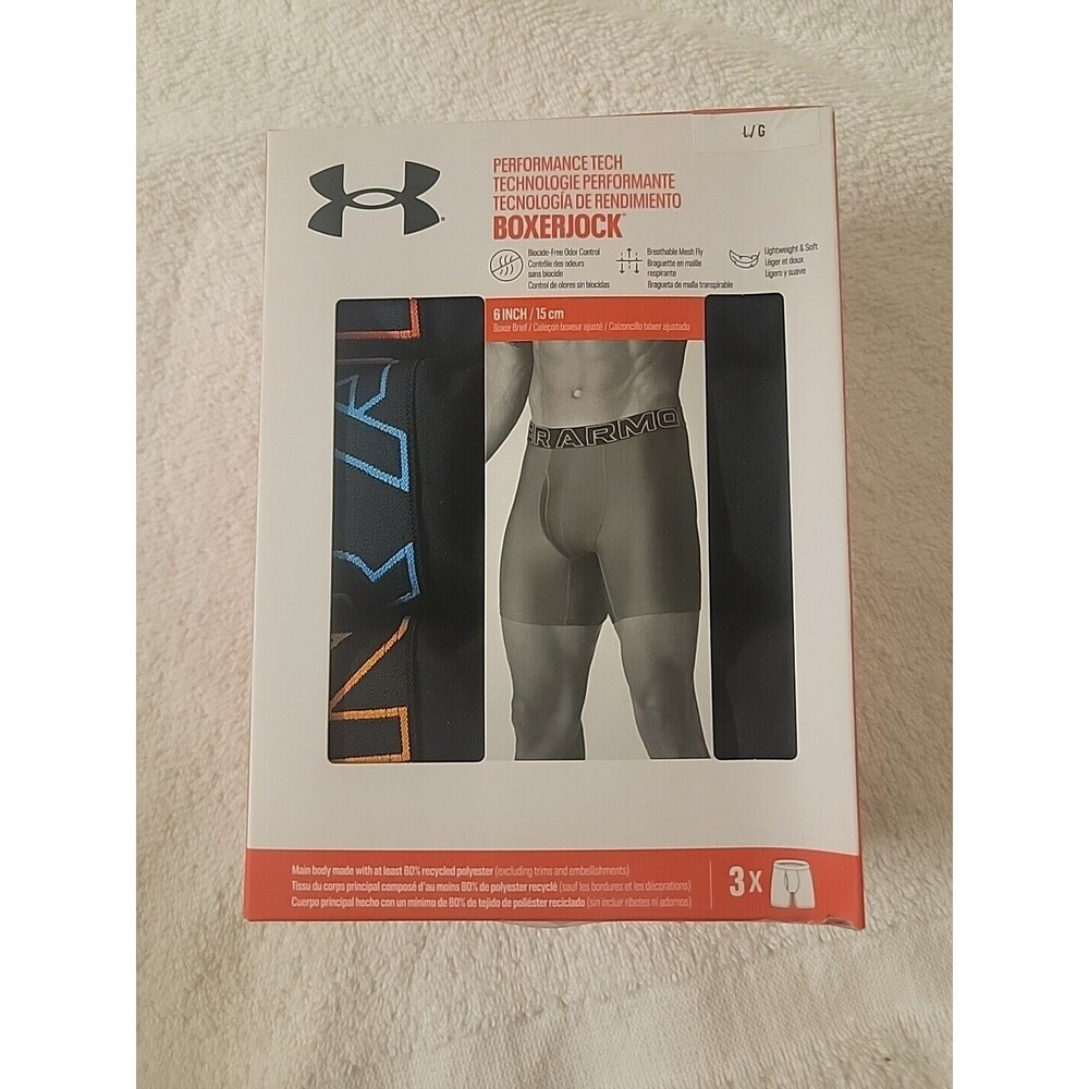 Under Armour 3 Men's Performance Tech Boxerjocks  Large (34-27)  Black 0416